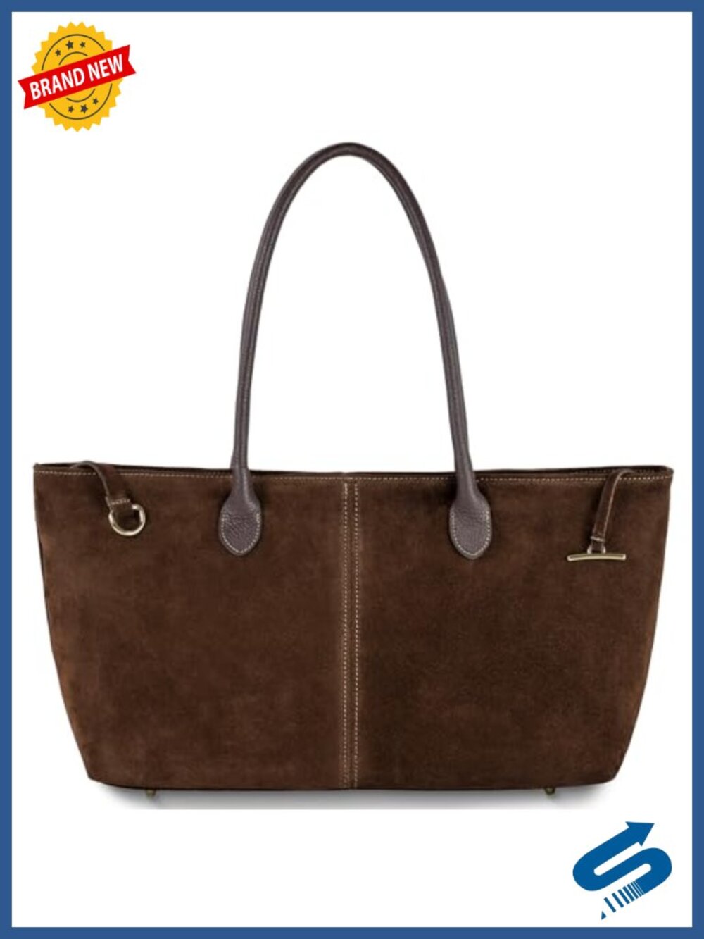 Genuine Suede Leather Shoulder Tote Bag for Women, Top-Handle Purse, Fits Tablet